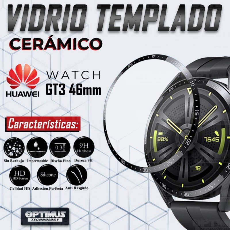 Vidrio Templado Cerámico Nanoglass Para Reloj Smartwatch Huawei Watch GT3 46mm | OPTIMUS TECHNOLOGY™ | VTP-CR-HW-GT3-46 |