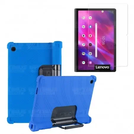 Kit Vidrio templado y Estuche Protector de goma antigolpes con soporte Tablet Lenovo Yoga Tab 11 2021 YT-J706F