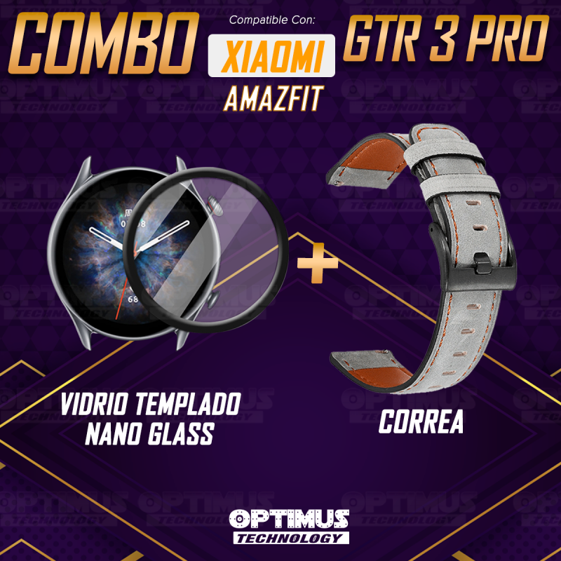 Combo Correa Pulso Manilla de Goma 22mm para Xiaomi AmazFit GTR 3 PRO y  Vidrio Templado Nano Glass Color Gris