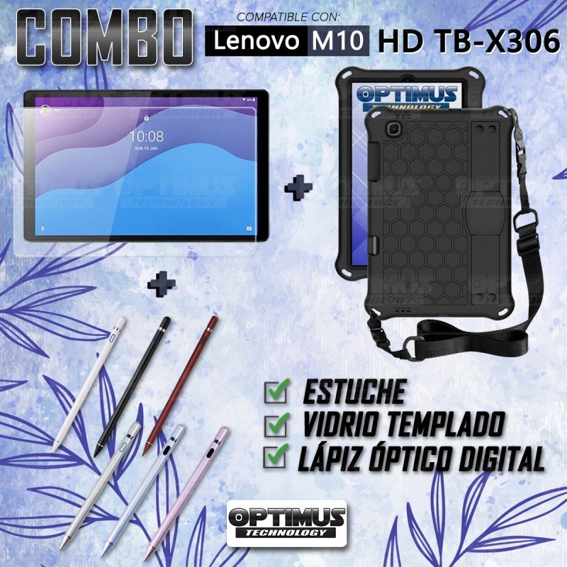 Combo Estuche Protector de goma antigolpes Y Lápiz Óptico Digital Stylus  Pen para Tablet Lenovo Tab M10 HD TB-X306 Color Negro - Color Del Lápiz  Negro