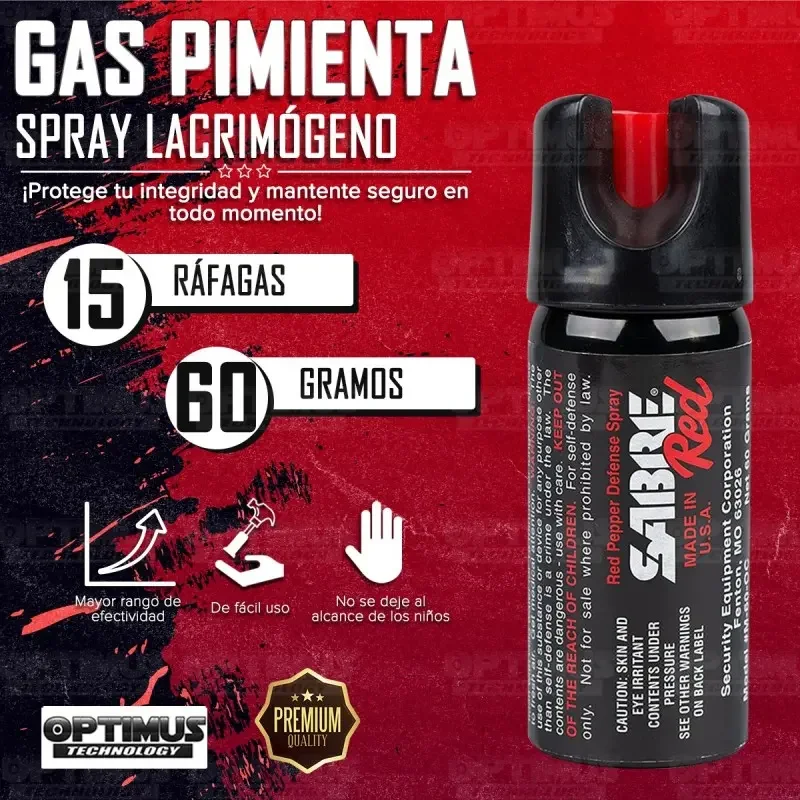 Spray Gas Pimienta Lacrimógeno Defensa Sabre Red Magnum 60gr