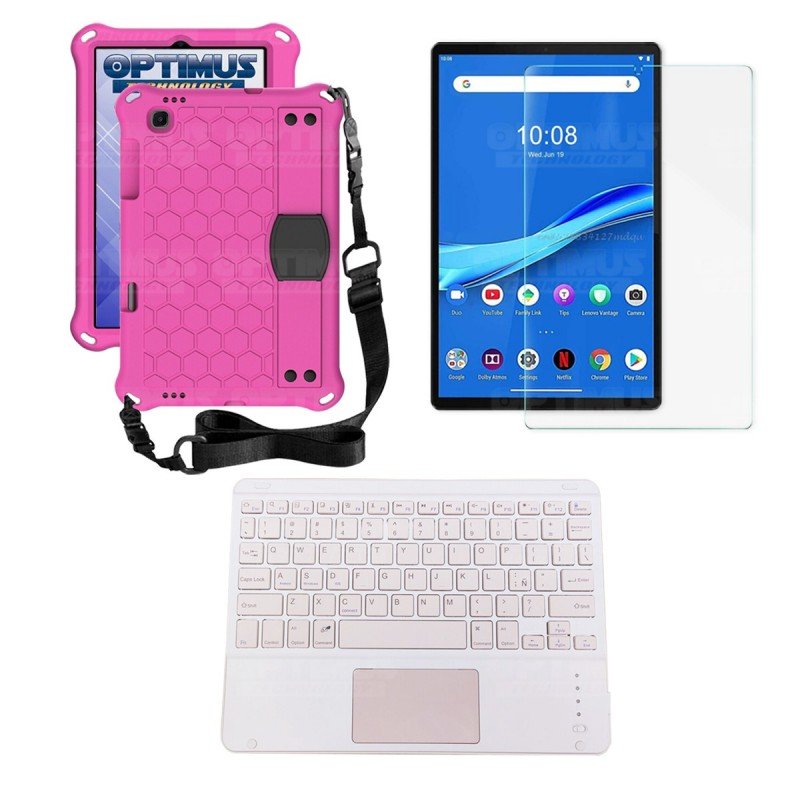 Kit Vidrio templado + Case Protector con correa + Teclado Touchpad Bluetooth Tablet Lenovo M10 Plus Tb-x606f