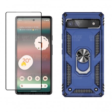Kit Vidrio templado y Estuche Case Forro Protector Anti-Shock doble capa para celular Google Pixel 6A 5G 2022