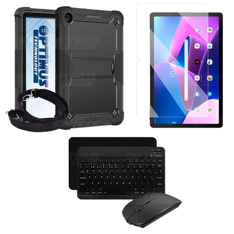 Kit Vidrio + Case Protector con correa + Teclado Bluetooth Tablet Lenovo M10 HD 3rd Gen TB-328 2022 10.1 Pulgadas ZAAF0071CO