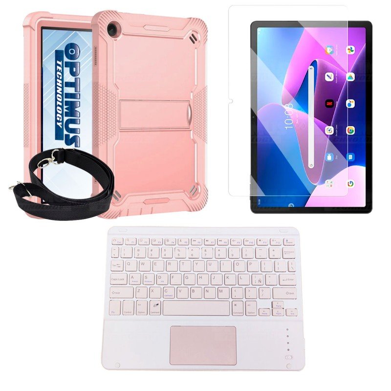 Kit Vidrio templado + Protector con correa + Teclado Bluetooth Tablet Lenovo M10 HD 3rd Gen TB-328 2022 10.1 Pulgadas ZAAF0071CO