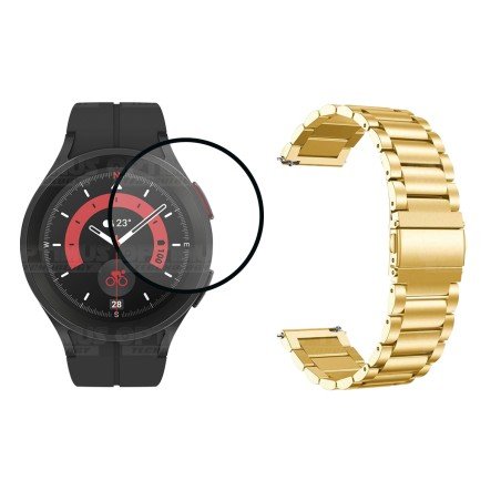 Kit Vidrio templado cerámico Y Correa De Metal Acero Inoxidable Smartwatch Reloj Inteligente Samsung Galaxy Watch 5 Pro 45mm