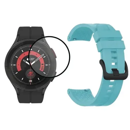 Kit Vidrio templado cerámico Y Correa Banda de Silicona para Smartwatch Reloj Inteligente Samsung Galaxy Watch 5 Pro 45mm
