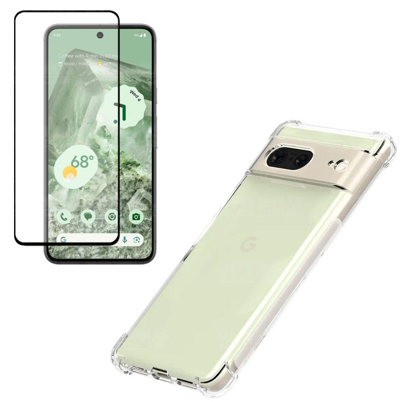Kit Vidrio templado y Estuche Case Forro Protector para celular Google Pixel 8 5G 2023 6,2 pulgadas