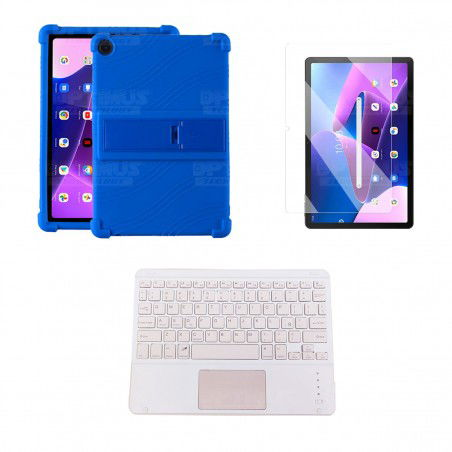 Kit Vidrio templado + Estuche Protector + Teclado Touchpad Bluetooth Tablet Lenovo M10HD 3rd Generacion TB-328 2022 10.1 Pulg