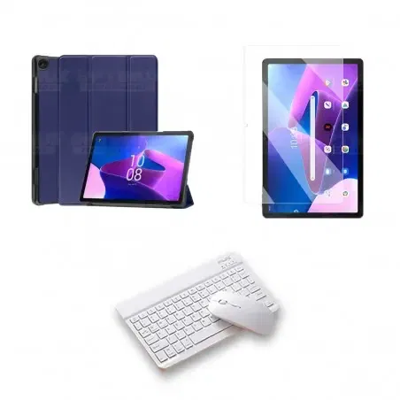 Kit Vidrio templado + Case Protector + Teclado y Mouse Bluetooth Tablet Lenovo M10 HD 3rd Generación TB-328 2022 10.1 Pulgadas