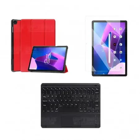Kit Vidrio templado + Case Protector + Teclado Touchpad Bluetooth Tablet Lenovo M10 HD 3rd Generacion TB-328 2022 10.1 Pulgadas