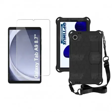 Kit Vidrio Cristal Templado Y Estuche Protector Anti golpes Correa para Tablet Samsung Galaxy Tab A9 8.7 Pulgadas SM-X110 X115