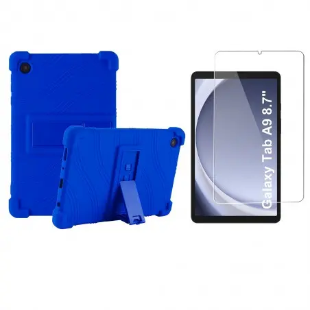 Kit Vidrio templado y Estuche Protector antigolpes con soporte para Tablet Samsung Galaxy Tab A9 8.7 Pulgadas SM-X110 / X115