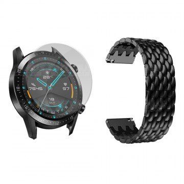Vidrio Templado Y Correa De Metal Smartwatch Reloj Inteligente Huawei GT2 46mm | OPTIMUS TECHNOLOGY™ | CRR-MT2-VTP-HW-GT2-46 |