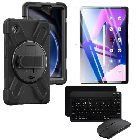 Kit Vidrio + Case Protector con correa + Teclado Bluetooth Tablet Lenovo M10 Plus 3era Gen 10.6 Pulgadas 2022 TB-125FU / TB-128F