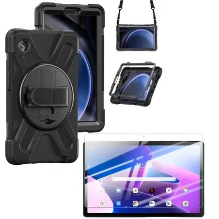 Kit Vidrio Templado Y Estuche Protector con Correa para Tablet Lenovo Tab M10 Plus 3era Gen 10.6 Pulgadas 2022 TB-125FU