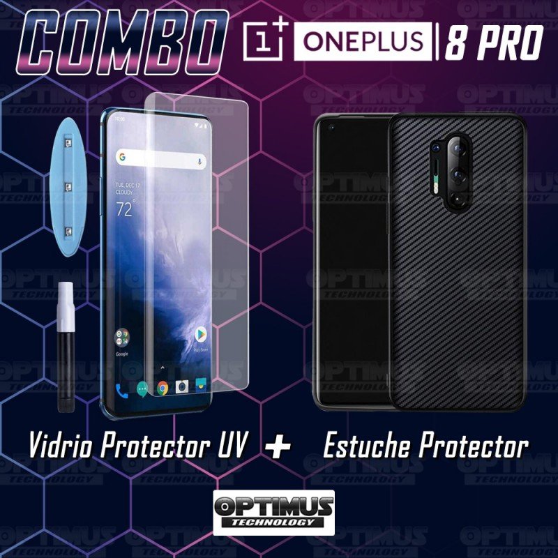 Kit Vidrio UV templado y Estuche Case Protector Oneplus 8 Pro | OPTIMUS TECHNOLOGY™ | EST-UV-OP-8-PRO |