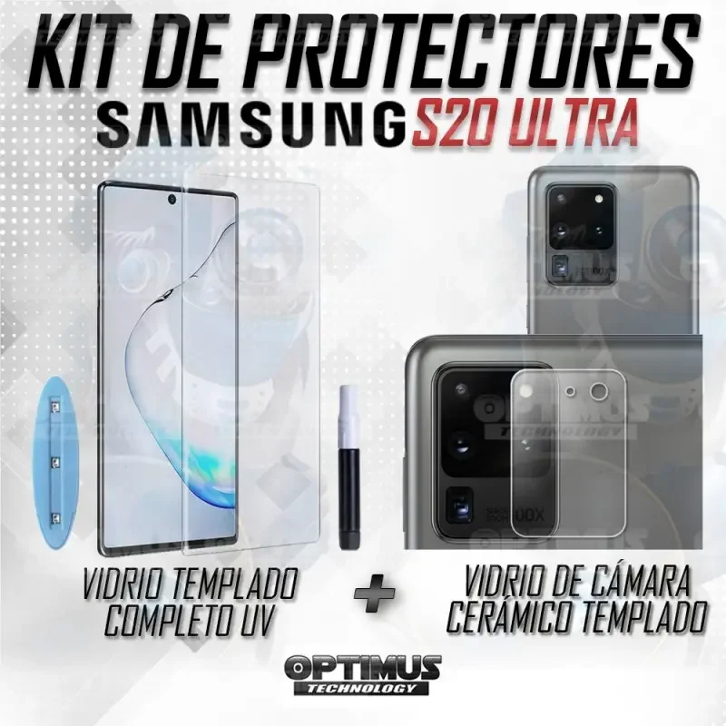 Combo Protector Vidrio UV + Cristal de Cámara Cerámico Samsung S20 Ultra | OPTIMUS TECHNOLOGY™ | KT-VTP-UV-CR-CM-SS-S20-ULTRA |