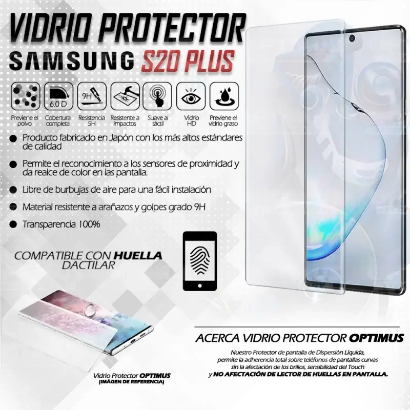 Vidrio UV Protector Templado Compatible con Huella Samsung S20 Plus | OPTIMUS TECHNOLOGY™ | VTP-UV-SS-S20-PLUS |