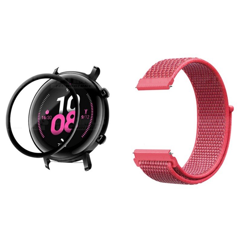 KIT Correa tipo velcro tela suave y Vidrio templado Reloj Smartwatch Xiaomi  Amazfit Gtr Color Rosa