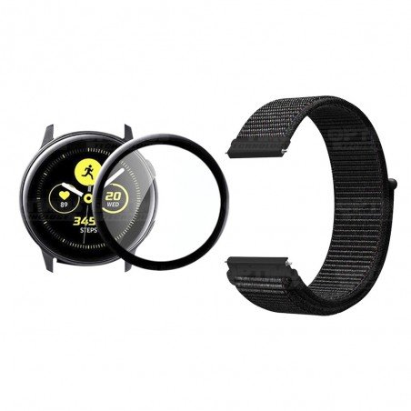 KIT Correa tipo velcro y Vidrio templado cerámico para Reloj Smartwatch Samsung Galaxy Active 44mm
