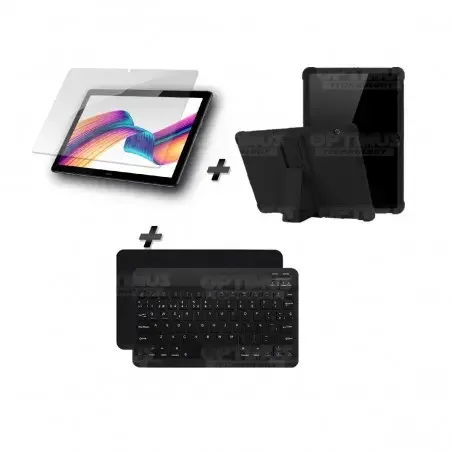 Kit Vidrio templado + Estuche Protector Goma + Teclado y Mouse Ratón Bluetooth para Tablet Huawei T5-10
