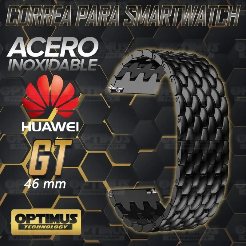 Vidrio Templado Y Correa De Metal Smartwatch Reloj Inteligente Huawei GT 46mm | OPTIMUS TECHNOLOGY™ | CRR-MT2-VTP-HW-GT-46 |