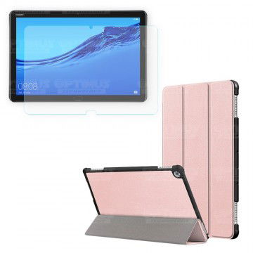 Kit Vidrio templado + Case Forro Protector + Teclado y Mouse Ratón Bluetooth para Tablet Huawei Mediapad M5 Lite 10.1 OPTIMUS TE