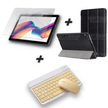 Kit Vidrio templado + Case Forro Protector + Teclado y Mouse Ratón Bluetooth para Tablet Huawei Huawei T5-10 OPTIMUS TECHNOLOGY™
