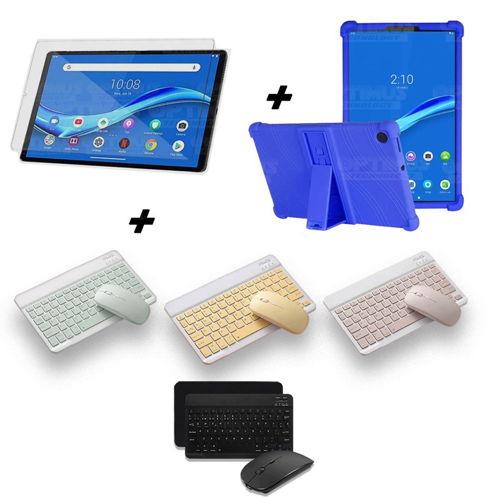Kit Vidrio templado + Estuche Protector Goma + Teclado y Mouse Ratón  Bluetooth para Tablet Lenovo M10 Plus Tb-x606f Color Azul - Color del  Teclado Verde