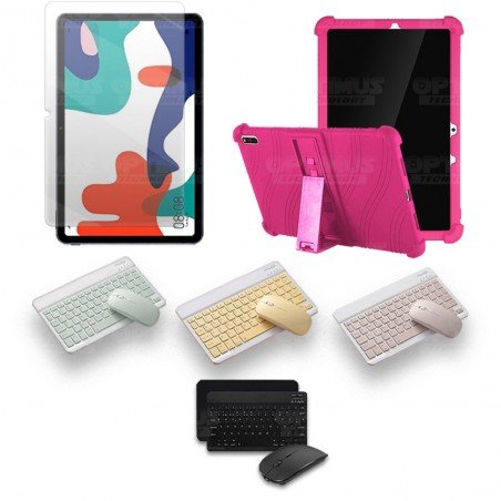 Kit Vidrio templado + Estuche Protector Goma + Teclado y Mouse Ratón Bluetooth para Tablet Huawei matepad 10.4