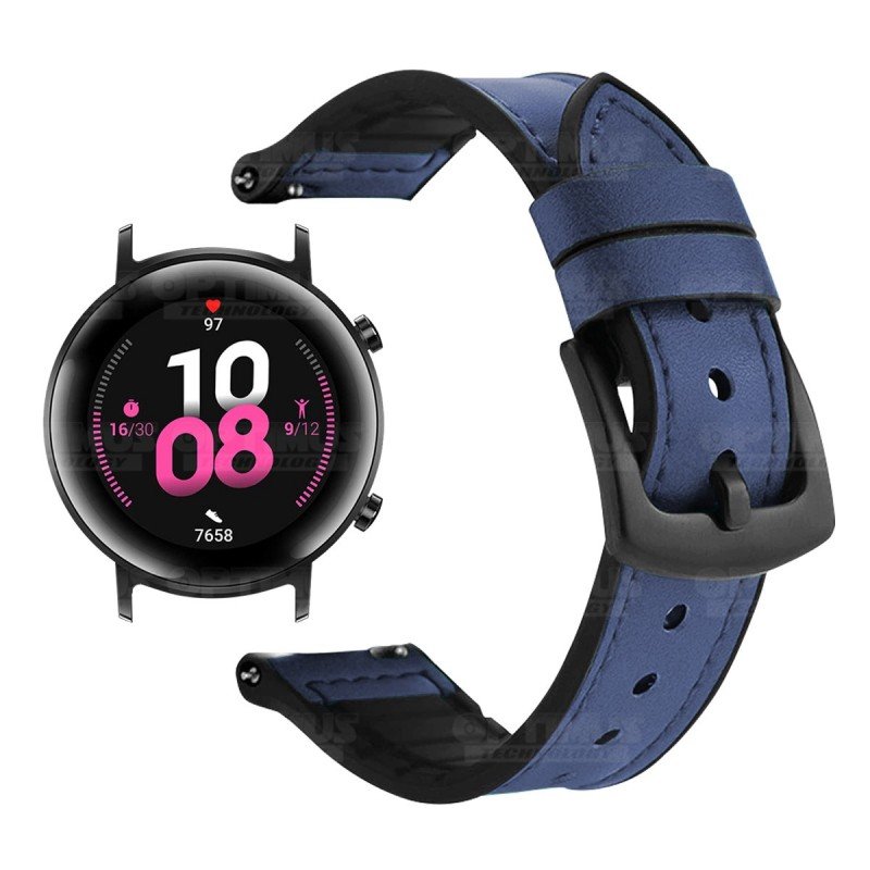 Pulso Manilla Correa De Cuero 20mm Smartwatch Huawei GT2 42mm Color Azul  Oscuro