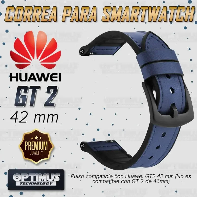 KIT Correa Manilla de cuero leather y Vidrio templado cerámico para Reloj  Smartwatch Huawei GT2 42mm Color Azul Oscuro