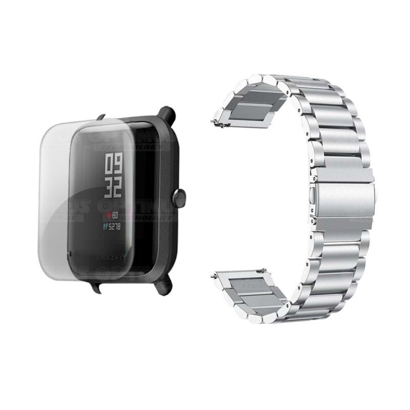 Buff Screen protector Y Correa De Metal Acero Inoxidable Smartwatch Reloj Inteligente Xiaomi Amazfit Bip OPTIMUS TECHNOLOGY™ - 9
