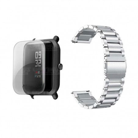 Buff Screen protector Y Correa De Metal Acero Inoxidable Smartwatch Reloj Inteligente Xiaomi Amazfit Bip