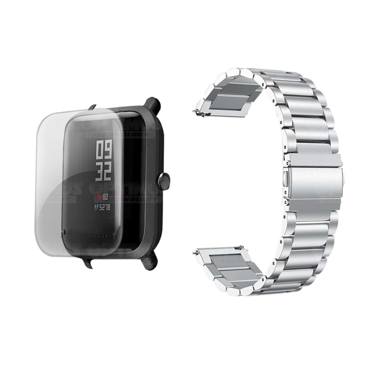 Buff Screen protector Y Correa De Metal Acero Inoxidable Smartwatch Reloj  Inteligente Xiaomi Amazfit Bip Color Gris