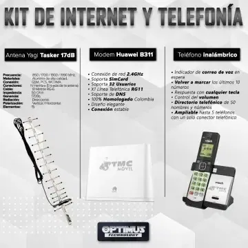 KIT Rural Teléfono Inalámbrico de mesa + Modem De Internet Huawei B311 Sim card 4GLTE + Antena Amplificadora De Señal Yagi 17 Db