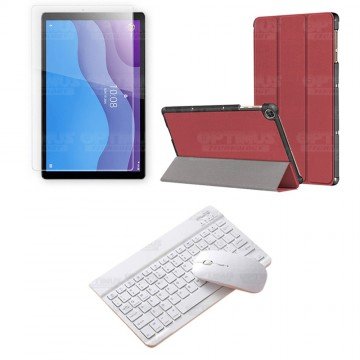 Kit Vidrio templado + Case Forro Protector + Teclado y Mouse Ratón Bluetooth para Tablet Lenovo M10 HD TB-X306 OPTIMUS TECHNOLOG