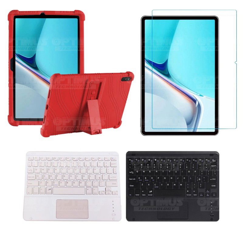 Kit Vidrio templado + Estuche Protector Goma + Teclado con Mouse Touchpad Bluetooth Tablet Huawei MatePad 11 2021 DBY-W09 OPTIMU