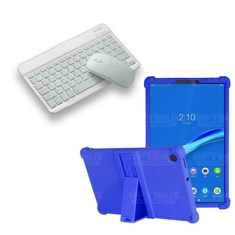 Kit Vidrio templado + Estuche Protector Goma + Teclado y Mouse Ratón  Bluetooth para Tablet Lenovo M10 Plus Tb-x606f Color Azul - Color del  Teclado Verde