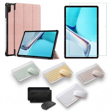 Kit Vidrio templado + Case Forro Protector + Teclado y Mouse Bluetooth para Tablet Huawei MatePad 11 2021 DBY-W09 - DBY-L09