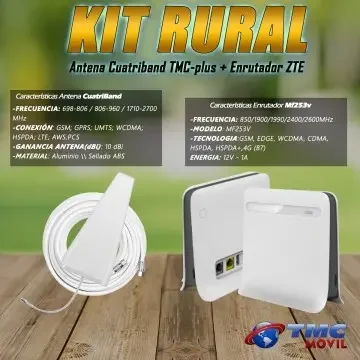 KIT Antena Amplificadora De Señal Zona Rural TMC Plus Cuatriband 65dB y Enrutador Modem ZTE MF253V OPTIMUS TECHNOLOGY™ - 2