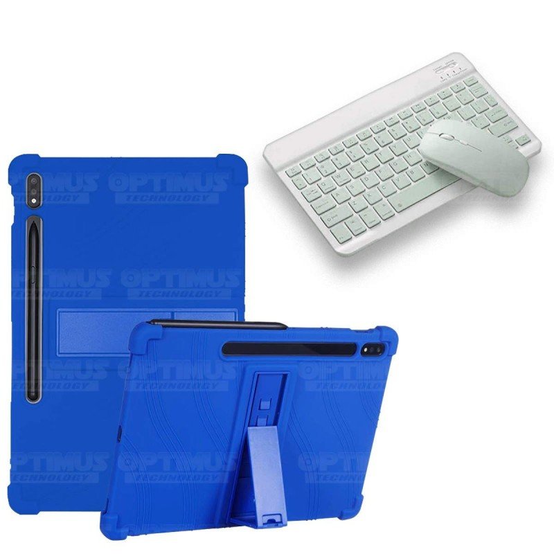 Kit Case Forro Protector Antigolpes + Teclado y Mouse Ratón Bluetooth para Tablet Samsung Galaxy Tab S7 Plus 12.4 Pulgadas OPTIM