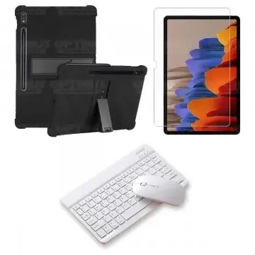 Kit Vidrio templado + Estuche Protector Goma + Teclado y Mouse Bluetooth para Tablet Samsung Galaxy Tab S7 Plus 12.4 Pulgadas OP