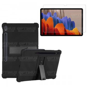 Kit Vidrio templado + Estuche Protector Goma + Teclado y Mouse Bluetooth para Tablet Samsung Galaxy Tab S7 Plus 12.4 Pulgadas OP
