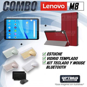 Kit Vidrio templado + Case Forro Protector + Teclado y Mouse Bluetooth para Tablet Lenovo Tab M8 8505x / x8505f OPTIMUS TECHNOLO