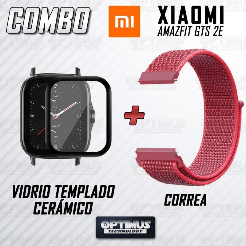 KIT Correa tipo velcro y Vidrio templado cerámico para Reloj Xiaomi Amazfit  GTS 2E Color Rojo