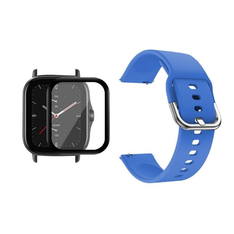 Kit Pulso Correa Y Vidrio Templado Nanoglass Protector Para Reloj Xiaomi  Amazfit GTS 2E Color Azul