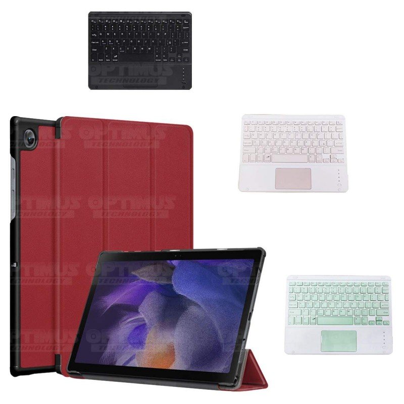 Kit Case Folio Protector + Teclado Mouse Touchpad Bluetooth para Tablet Samsung Galaxy Tab A8 10.5 2021 SM-x200, SM-x205 OPTIMUS