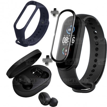 Combo Xiaomi Reloj Smartwatch Mi Band 5 + Xiaomi Redmi Airdots 2 + Pulso Correa + Vidrio Cerámico Protector